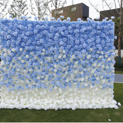 gradient 5d blue white rose fabric artificial flower wall for event