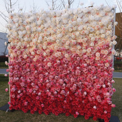 5d luxury white red gradient rolling up fabric curtain artificial flower wall