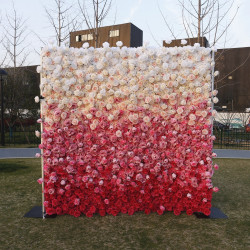 5d luxury white red gradient rolling up fabric curtain artificial flower wall