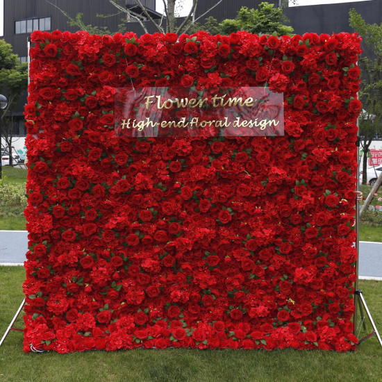 5d red rose hydrangea green leaves roll up cloth flower wall wedding backdrop
