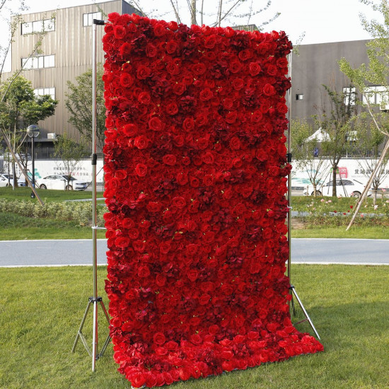 5d red rose hydrangea roll up cloth flower wall wedding backdrop