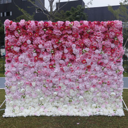 5d rose pink white gradient rolling up fabric curtain cloth flower wall wedding backdrop