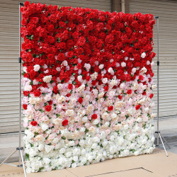 5d rose red white gradient rolling up fabric curtain cloth flower wall wedding backdrop