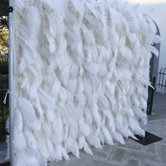 5d white feather fabric rolling up curtain flower wall cloth artificial plant wall wedding backdrop