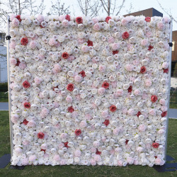5d white pink roses light pink land lily flower wall arrangement roll up cloth floral wall wedding backdrop decor plant wall