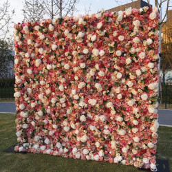 autumn color mixed flowers cloth flower wall rolling up fabric floral wall party wedding backdrop decor