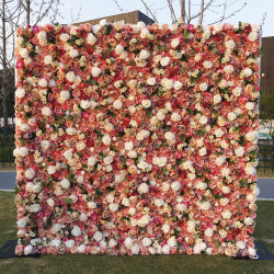 autumn color mixed flowers cloth flower wall rolling up fabric floral wall party wedding backdrop decor
