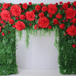 big rose cloth flower wall fabric rollin up reed pampas grass curtain floral wall wedding backdrop party event props