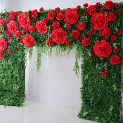 big rose cloth flower wall fabric rollin up reed pampas grass curtain floral wall wedding backdrop party event props
