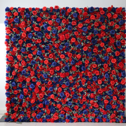 blue and red roses and green leaves cloth roll up flower wall fabric hanging curtain plant wall event party wedding backdrop