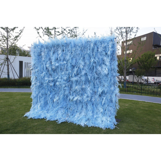 blue feather cloth roll up flower wall fabric hanging curtain plant wall event party wedding backdrop