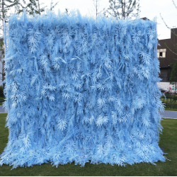 blue feather cloth roll up flower wall fabric hanging curtain plant wall event party wedding backdrop