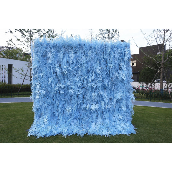 blue feather cloth roll up flower wall fabric hanging curtain plant wall event party wedding backdrop