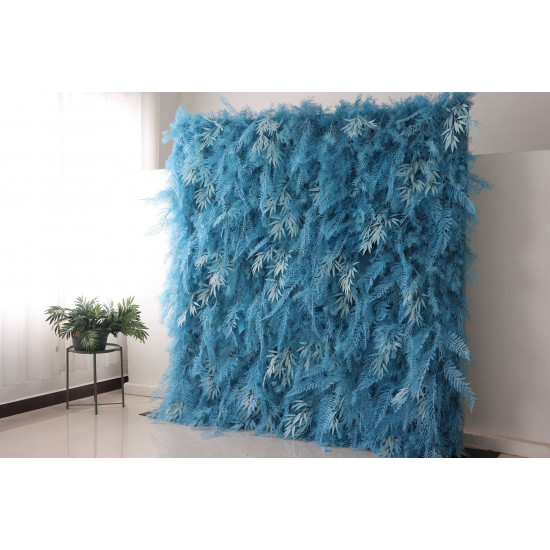 blue feather flower backdrop cloth roll up flower wall fabric hanging curtain plant wall event party wedding backdrop