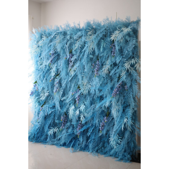 blue feather flower backdrop cloth roll up flower wall fabric hanging curtain plant wall event party wedding backdrop