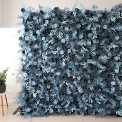 blue roses and mixed grass wall cloth roll up flower wall fabric hanging curtain plant wall event party wedding backdrop