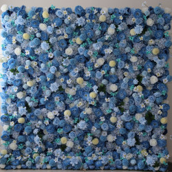 blue roses and peonies and lasagna daisies cloth roll up flower wall fabric hanging curtain plant wall event party wedding backdrop