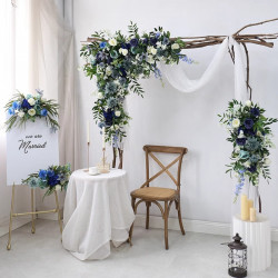 blue wedding arch flowers, blue artificial wedding flowers, diy wedding flowers, wedding faux flowers