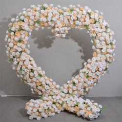 champagne and white roses heart shape, floral arch, wedding arch backdrop, including frame