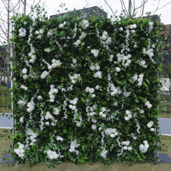 green leaves white rose artificial flower wedding backdrop
