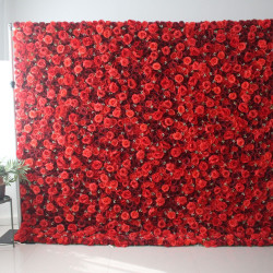 deep red and red roses cloth roll up flower wall fabric hanging curtain plant wall event party wedding backdrop