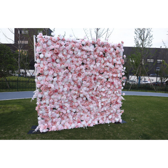 dreamy pink rose cloth roll up flower wall fabric hanging curtain plant wall event party wedding backdrop