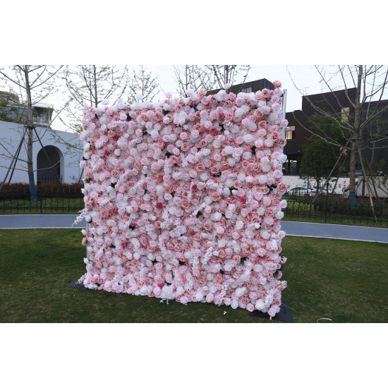 dreamy pink rose cloth roll up flower wall fabric hanging curtain plant wall event party wedding backdrop