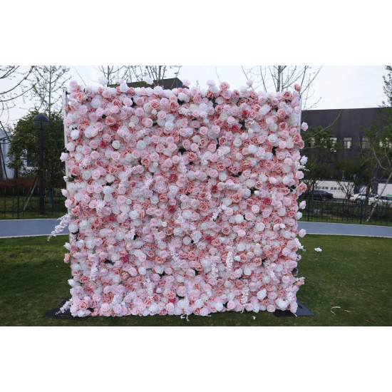 dreamy pink rose cloth roll up flower wall fabric hanging curtain plant wall event party wedding backdrop