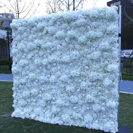dreamy white rose and hydrangea artificial flower wall backdrop