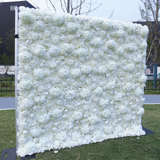 dreamy white rose and hydrangea artificial flower wall backdrop