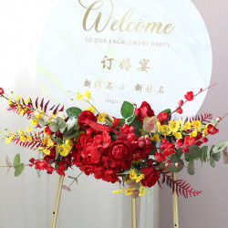 floral arrangement for signage, wedding welcome signage, shop open signage, direction signs silk flowers