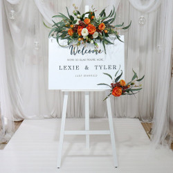 floral arrangement for signage, wedding welcome signage, shop open signage, direction signs silk flowers