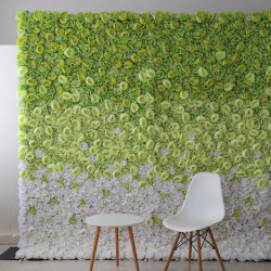 green and white roses and peonies cloth roll up flower wall fabric hanging curtain plant wall event party wedding backdrop