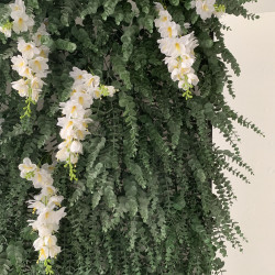 green eucalyptus cloth roll up flower wall fabric hanging curtain plant wall event party wedding backdrop