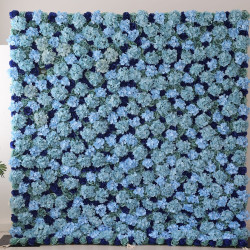 green roses and blue roses and hydrangeas cloth roll up flower wall fabric hanging curtain plant wall event party wedding backdrop