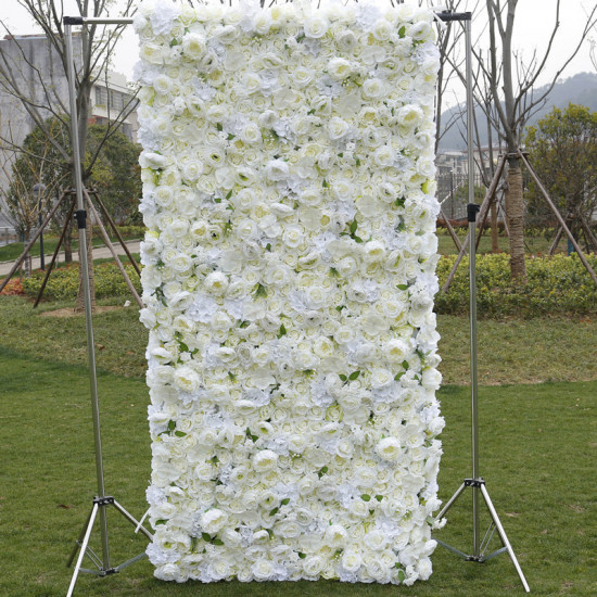 high density 5d white rose cloth roll up flower wall fabric hanging curtain plant wall event party wedding backdrop