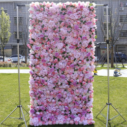 high density purple and pink roses hydrangea cloth roll up flower wall fabric hanging curtain plant wall event party wedding backdrop