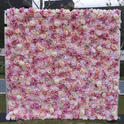 light purple and pink roses hydrangea chrysanthemum cloth flower wall rolling up fabric peony artificial floral wall outdoor wedding backdrop decor birthday party props