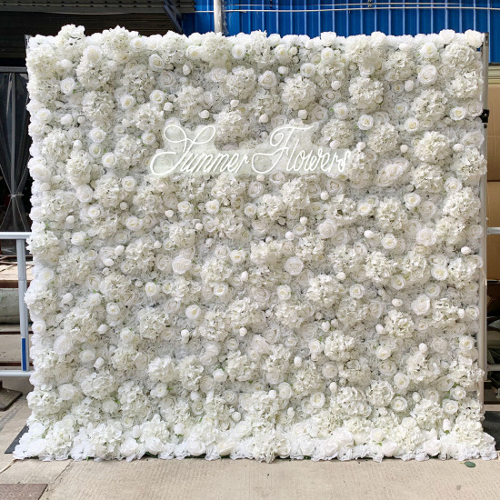 luxury white rose hydrangea 5d cloth flower wall wedding backdrop props fabric floral wall
