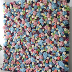 mixed color roses and hydrangeas cloth roll up flower wall fabric hanging curtain plant wall event party wedding backdrop