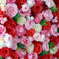 mixed color roses and pink peonies cloth roll up flower wall fabric hanging curtain plant wall event party wedding backdrop
