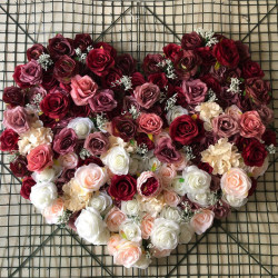 heart shape mixed color roses gradient rolling up fabric curtain cloth flower wall wedding backdrop