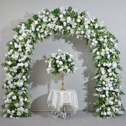 mixed flowers in white with leaves, floral arch, wedding arch backdrop, including frame