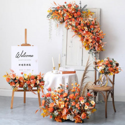 orange wedding style, orange artificial wedding flowers, diy wedding flowers, party faux flowers