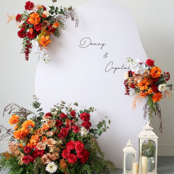orange & red wedding style, orange artificial wedding flowers, diy wedding flowers, wedding faux flowers