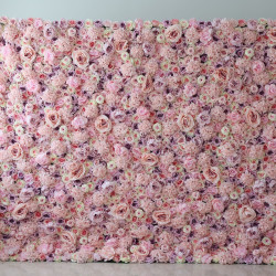 pink and purple roses and pink hydrangeas cloth roll up flower wall fabric hanging curtain plant wall event party wedding backdrop