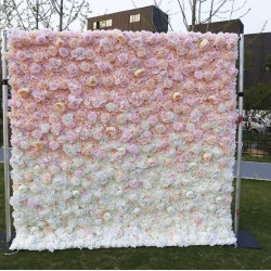 pink and white rose cloth roll up flower wall fabric hanging curtain plant wall event party wedding backdrop