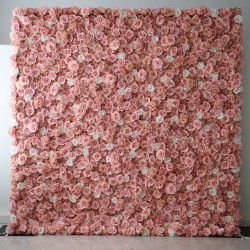 pink and white roses cloth roll up flower wall fabric hanging curtain plant wall event party wedding backdrop