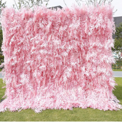 pink feather cloth roll up flower wall fabric hanging curtain plant wall event party wedding backdrop