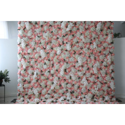 pink roses and white hydrangeas cloth roll up flower wall fabric hanging curtain plant wall event party wedding  backdrop